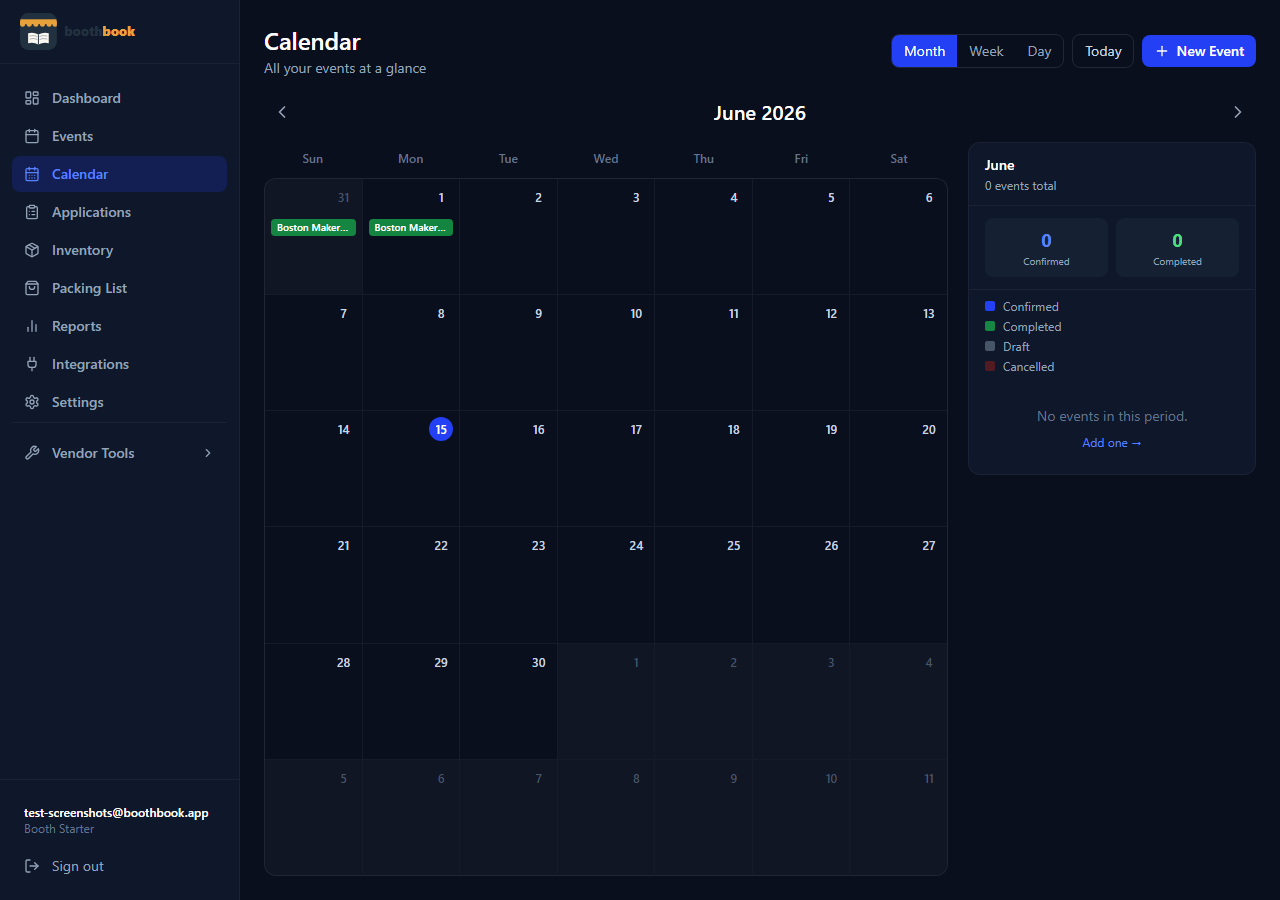 View your events calendar screenshot