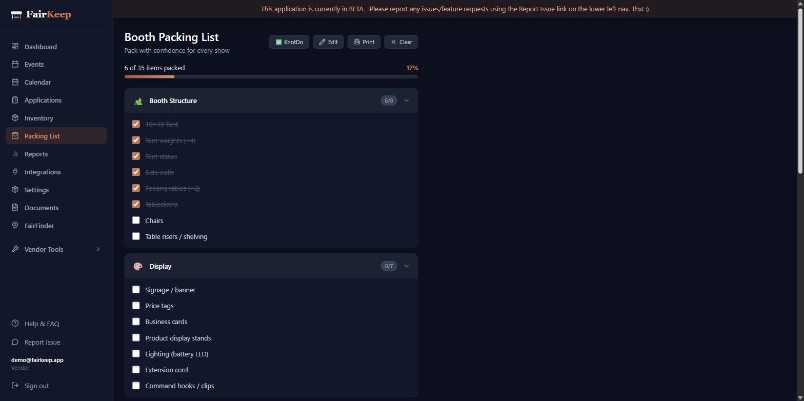 Use the packing list screenshot