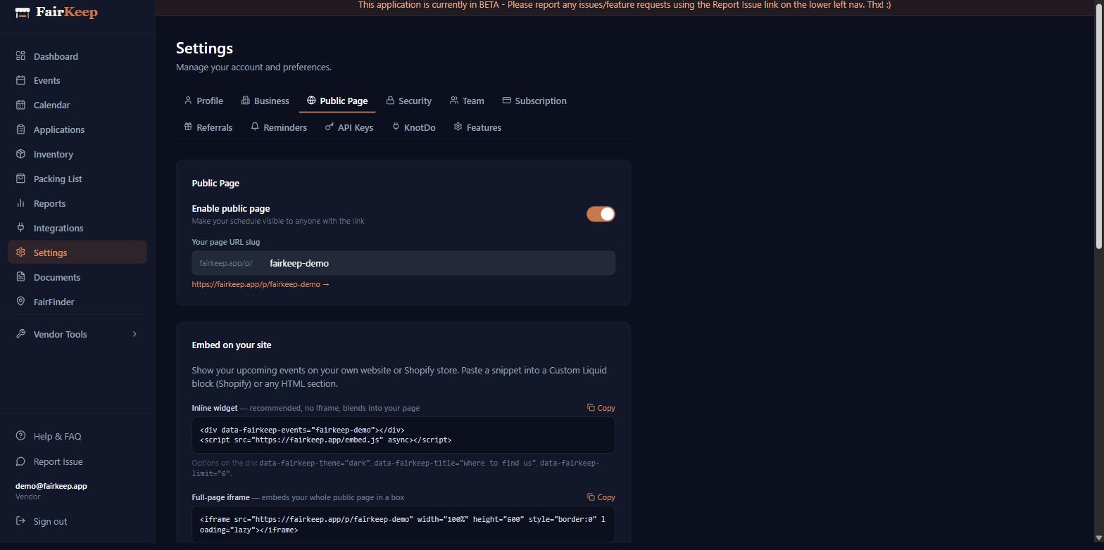 Set up your public vendor page screenshot